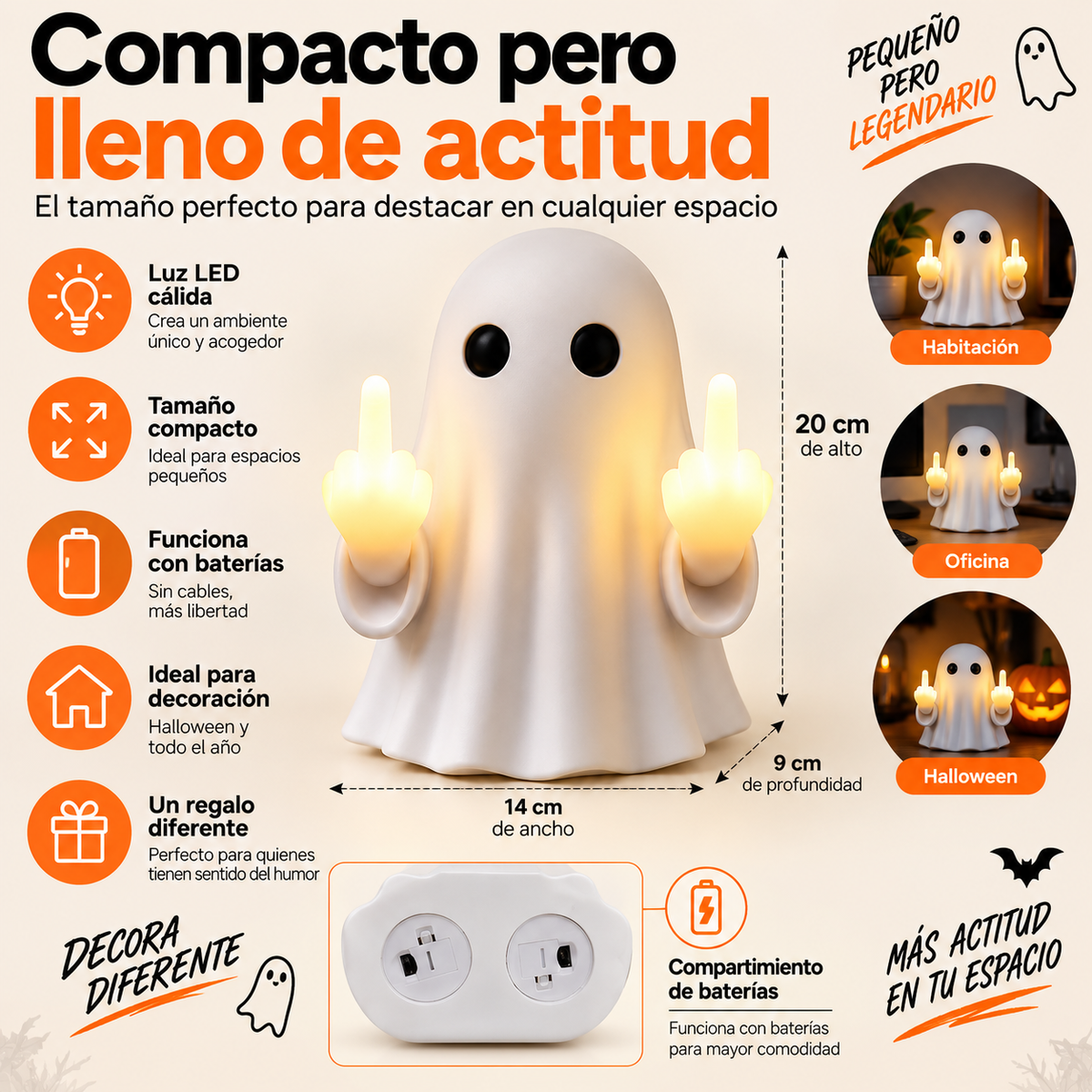 👻 Fantasma LED Dedo Medio Halloween