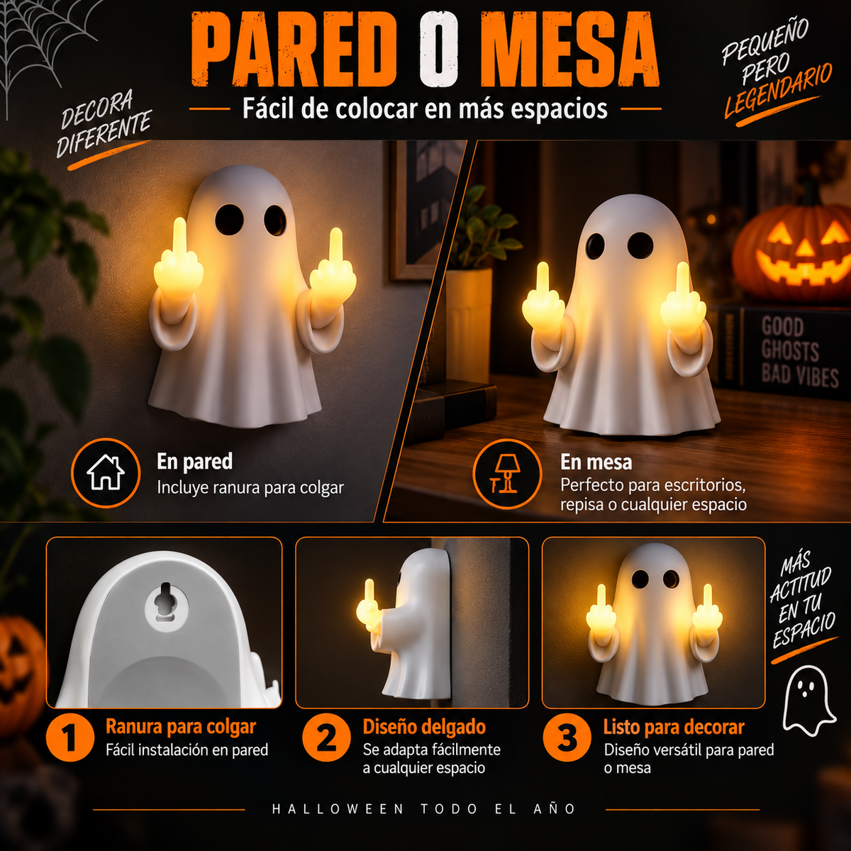 👻 Fantasma LED Dedo Medio Halloween