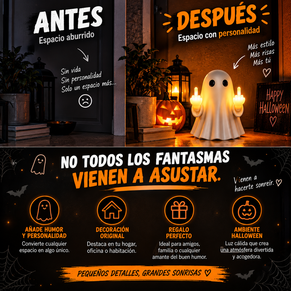 👻 Fantasma LED Dedo Medio Halloween